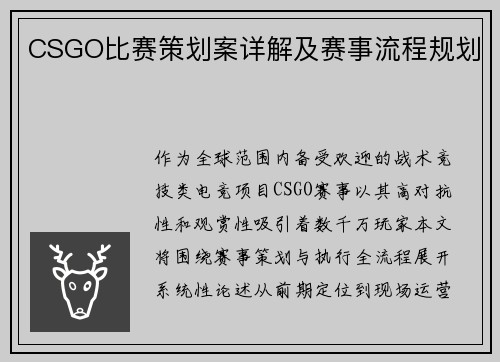CSGO比赛策划案详解及赛事流程规划